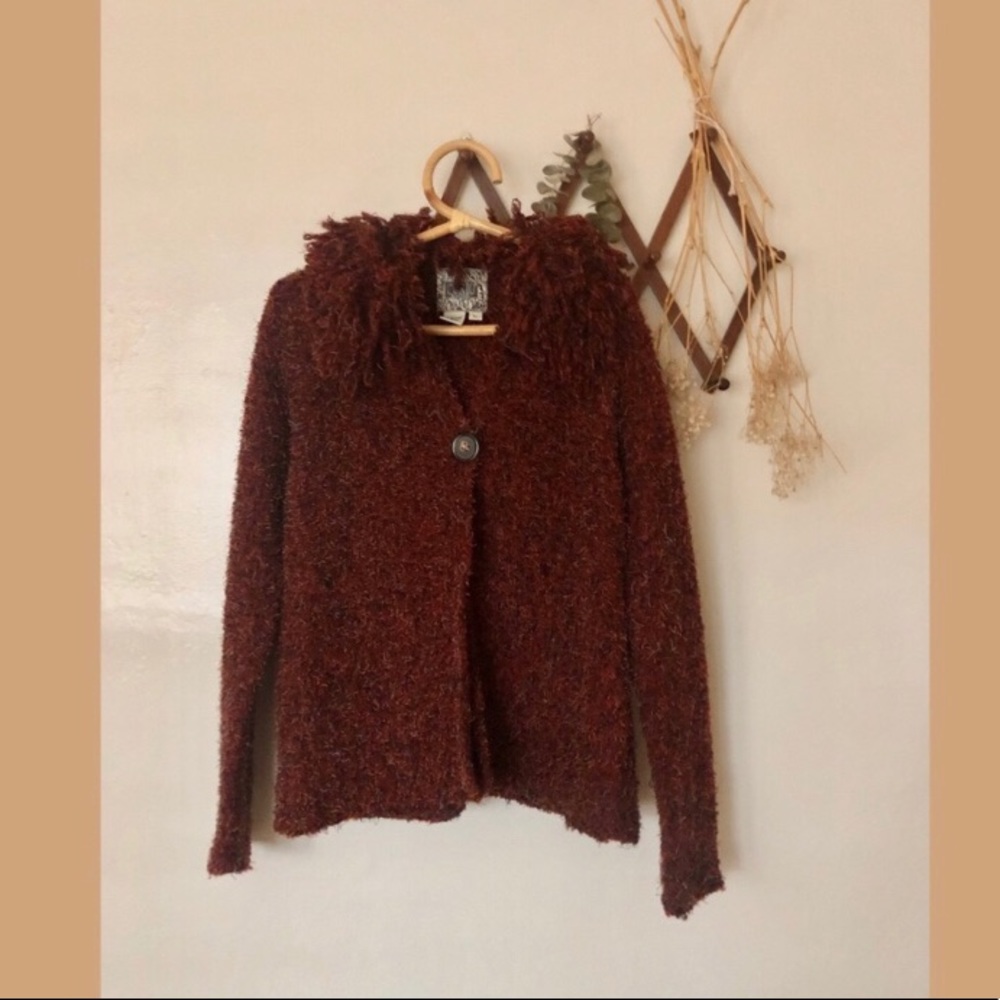 Vintage burgundy shaggy knit sweater size L